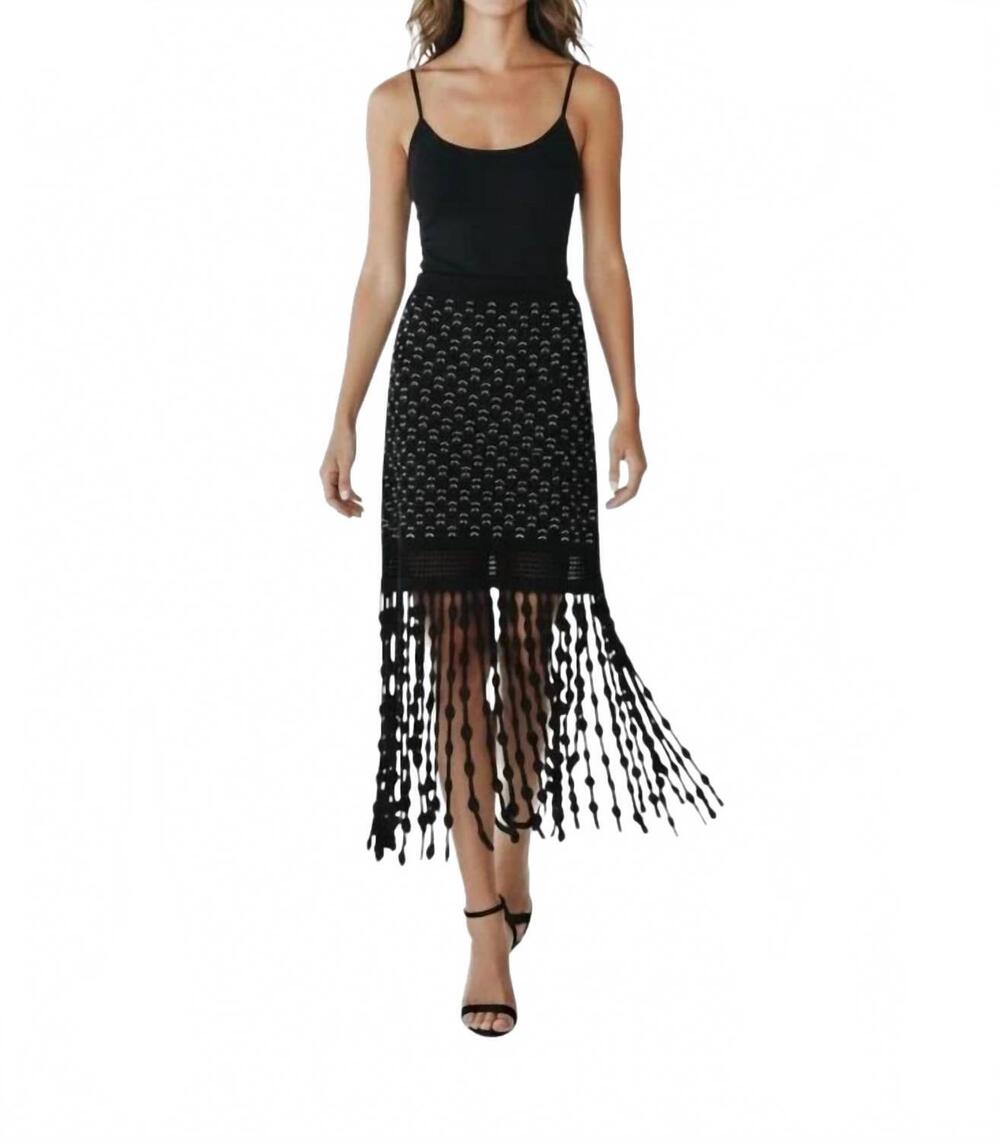 NEW SIMKHAI filippa lattice fringe midi skirt in black